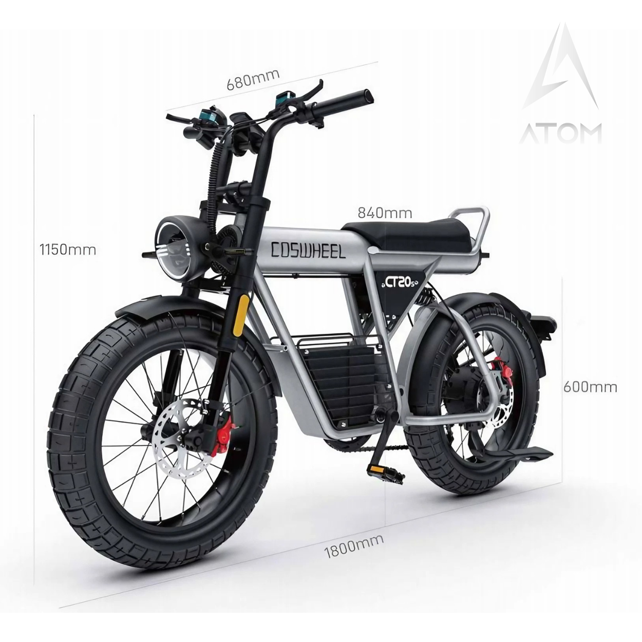 Vélo électrique Fatbike | COSWHEEL CT20S | 1500W | V-max 25 km/h | Autonomie 120 km - Atom Motors