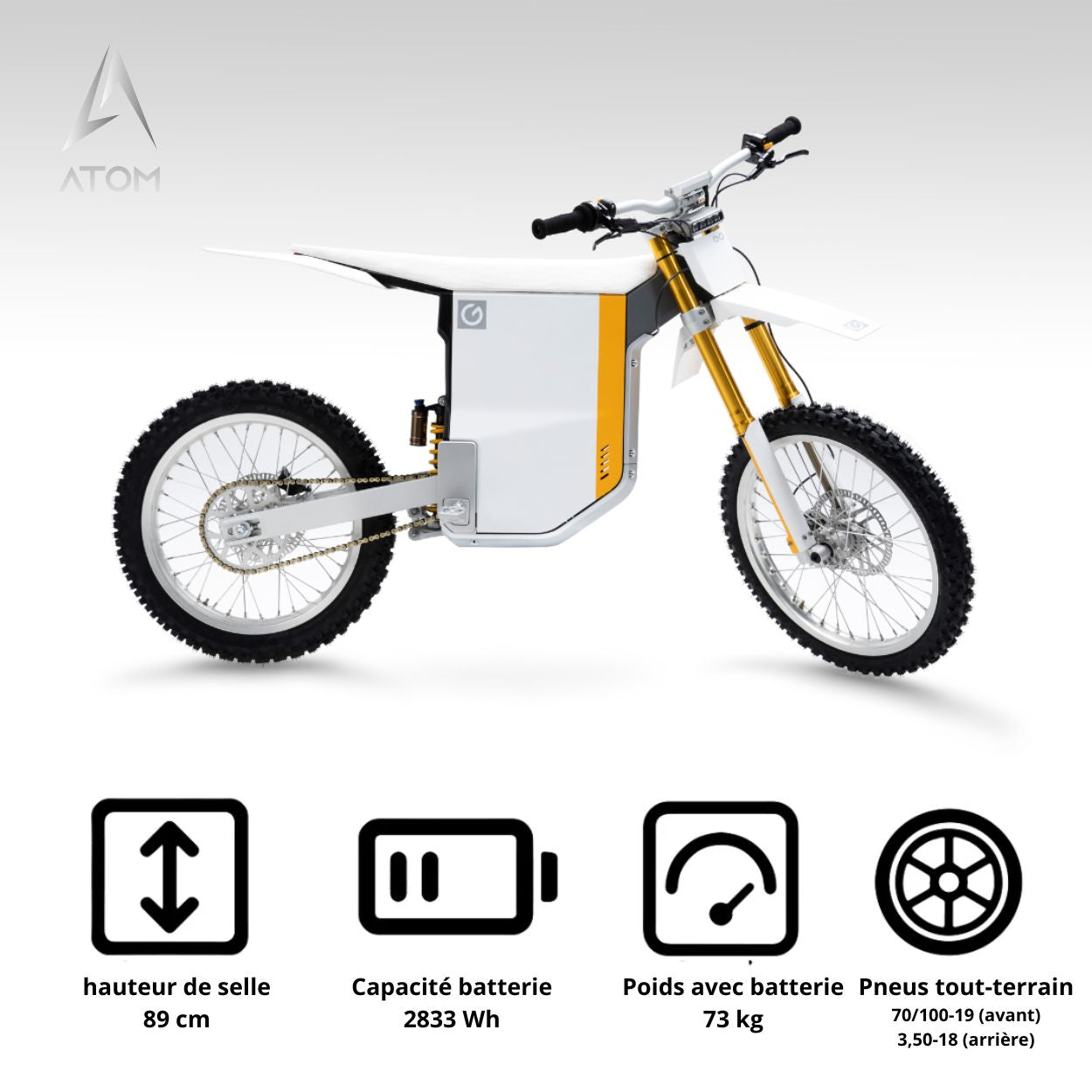 Moto électrique Dirtbike, Gowow Ori | 9000 W | 50 cc | V-max 45 km/h | Autonomie 100 km - Atom Motors