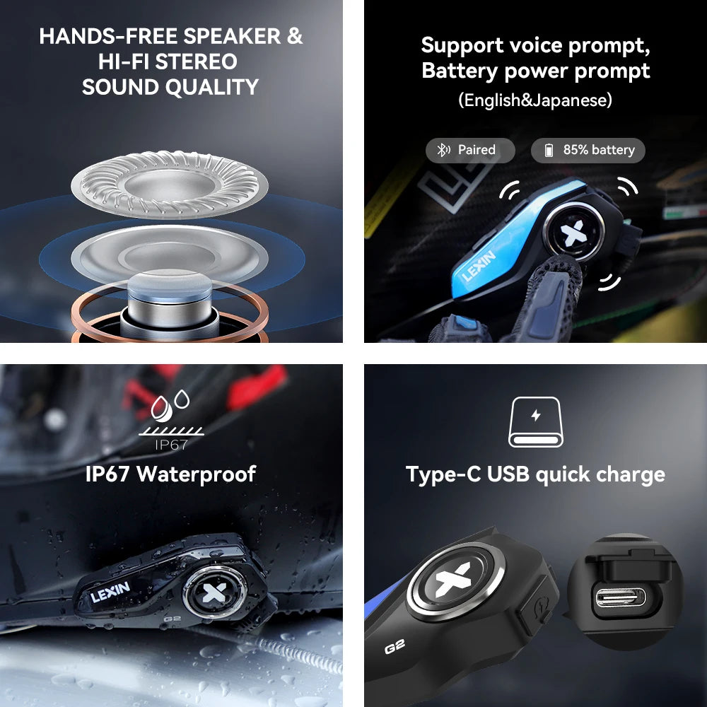 Intercom Bluetooth | LEXIN G2P | 6 personnes - Atom Motors