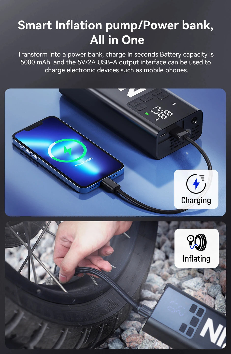 Compresseur sans fil automatique | 150 PSI | Lexin P5 - Atom Motors