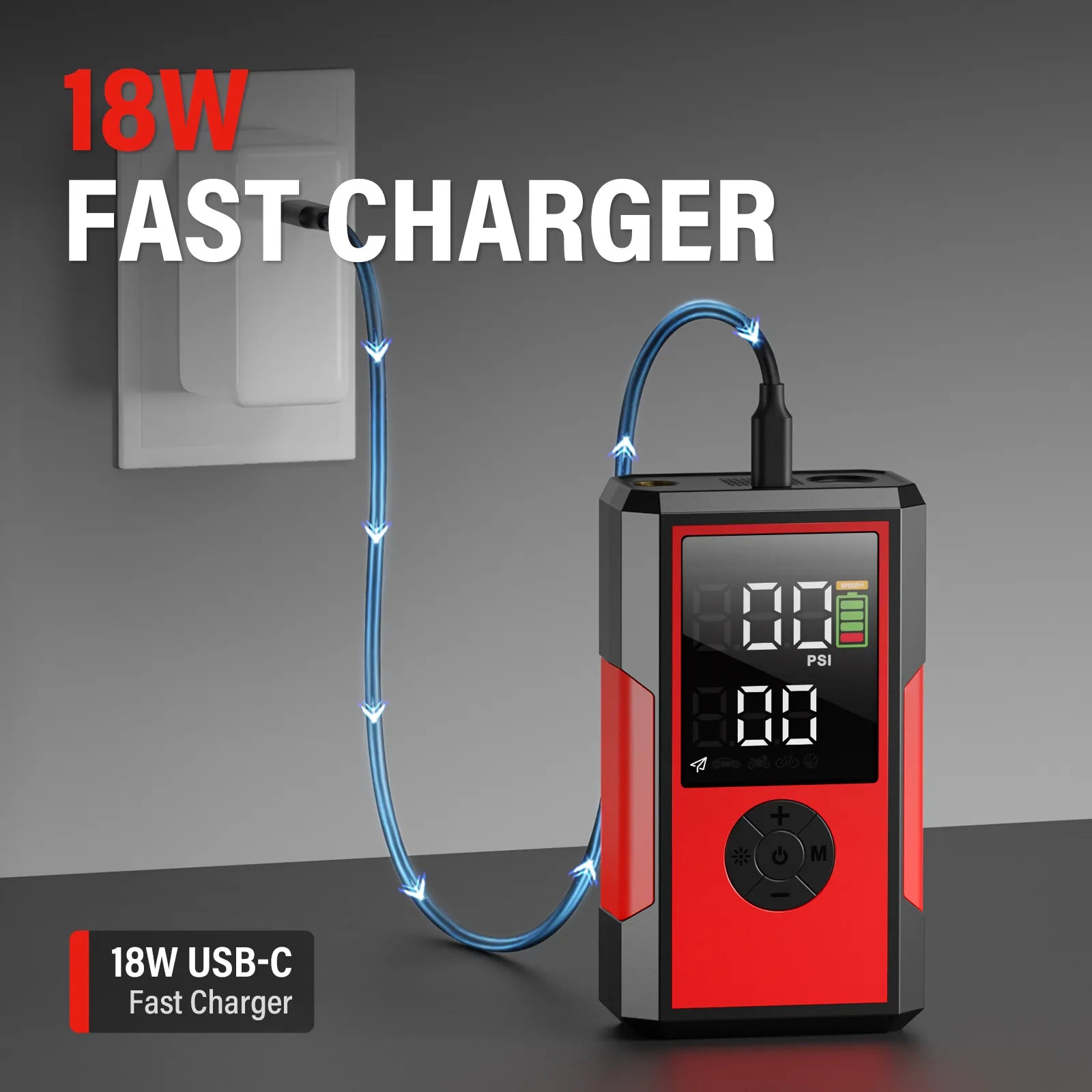 Compresseur d'Air Portable 200 PSI avec Batterie 10000 mAh - Atom Motors