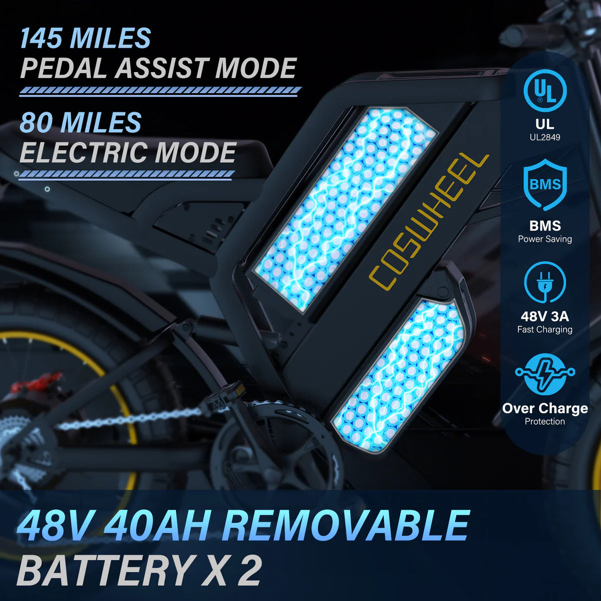 Vélo électrique | Coswheel GT20 Pro | 2000 W | V‑max 25km/h | Autonomie 233 km - Atom Motors