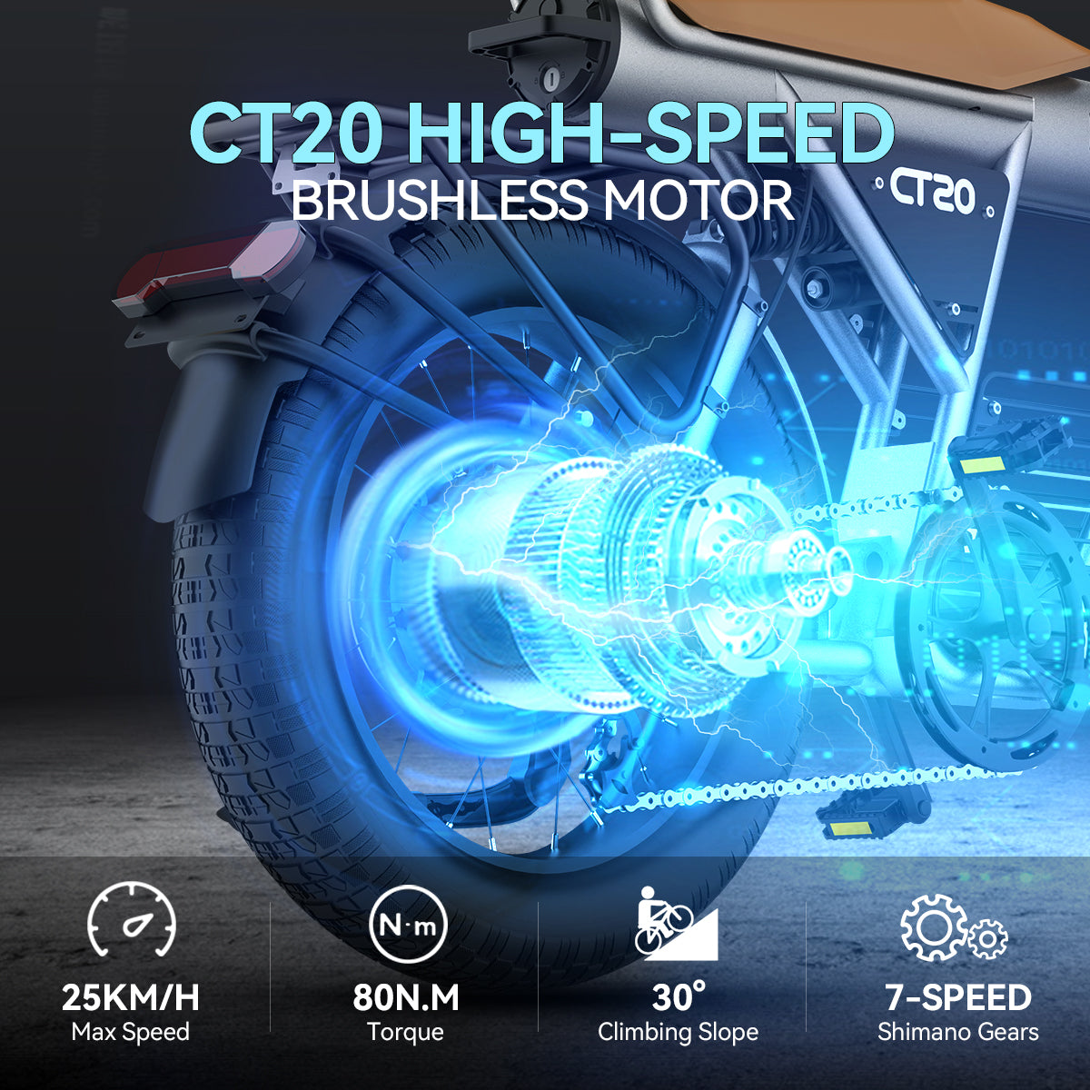 Vélo électrique Fatbike | COSWHEEL CT20 2025 | 1000W | V-max 25 km/h | Autonomie 100 km - Atom Motors
