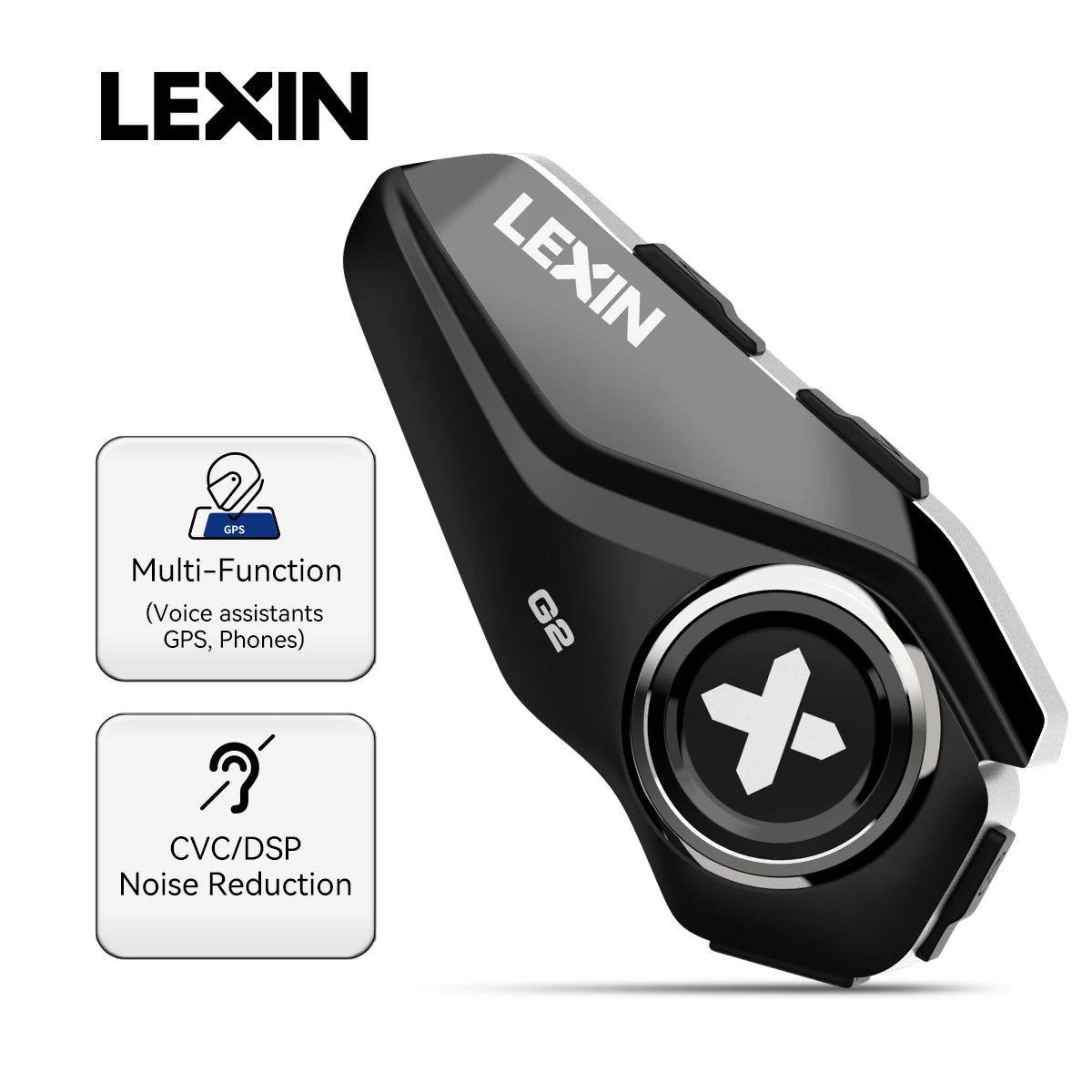 LEXIN Motorcycle Intercom Bluetooth Helmet Headsets Big Button Design &Up To Pair 6 Riders,Exchangeable Pattern Shell ,DSP - Atom Motors
