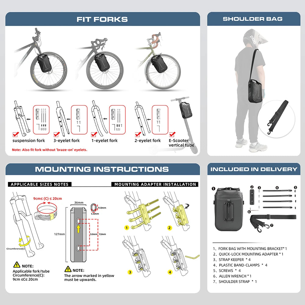 Sac de Fourche de Vélo | Étanche | 4L-6L | Rhinowalk - Atom Motors