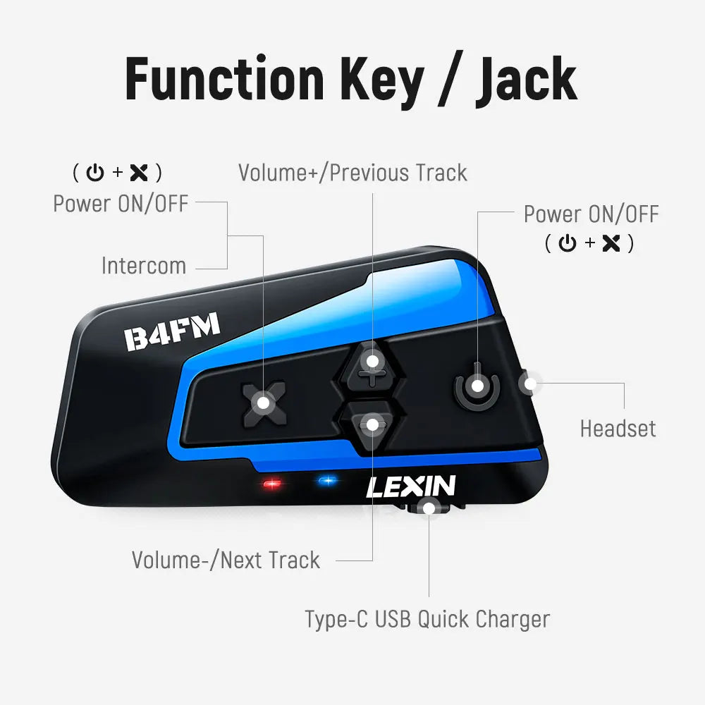Intercom Moto Bluetooth | 2 km | Radio FM | Lexin LX-B4FM-X - Atom Motors