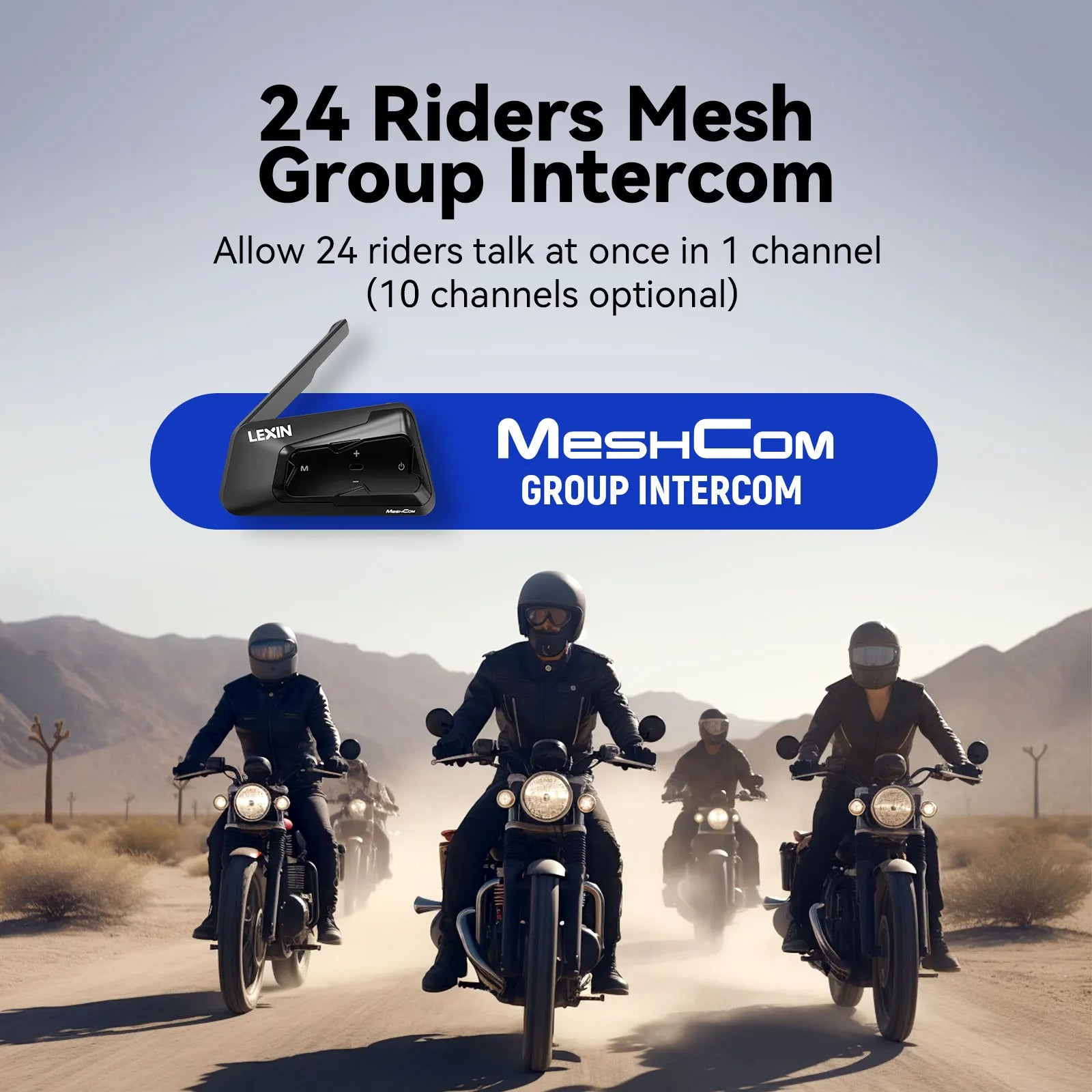 LEXIN-MTX Motorcycle MESH&Bluetooth Headset Intercom ,With Mesh Communication System, Parallel Audio- Intercom,24 Riders - Atom Motors